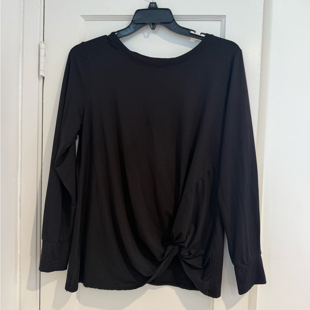 Jones New York Black Long Sleeve Top with Knot Detail
